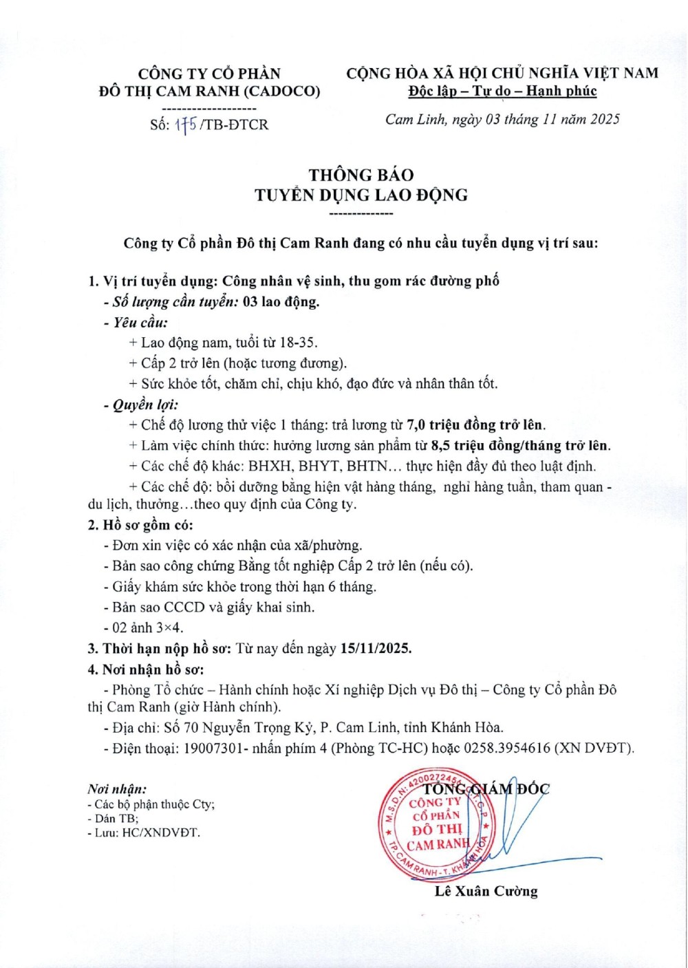 Thông báo Tuyển dụng lao động