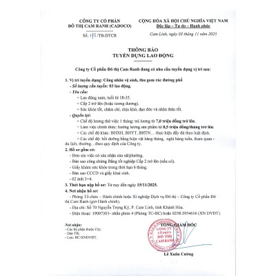 Thông báo Tuyển dụng lao động