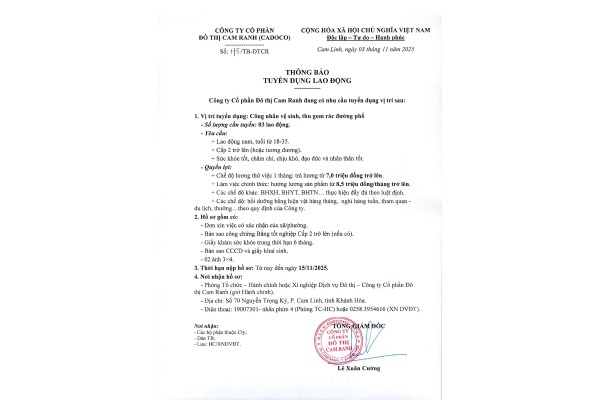 Thông báo Tuyển dụng lao động