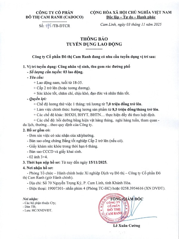 Thông báo Tuyển dụng lao động